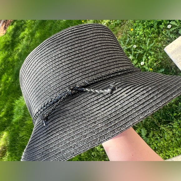 Nine West Black Straw Hat Kooringal Women's Short Brim Jute Braid Tie knot - Picture 5 of 13